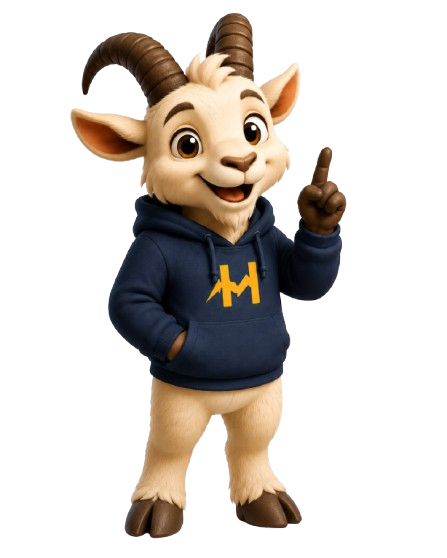 Hircus, o mascote — cabrito animado apontando